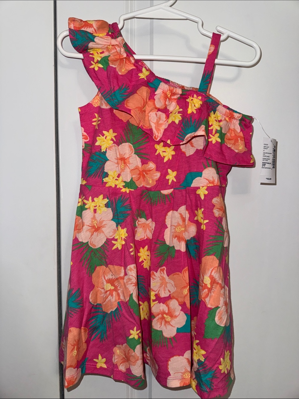 The Children's Place Fuchsia Tropical Floral One-Shoulder Dress
